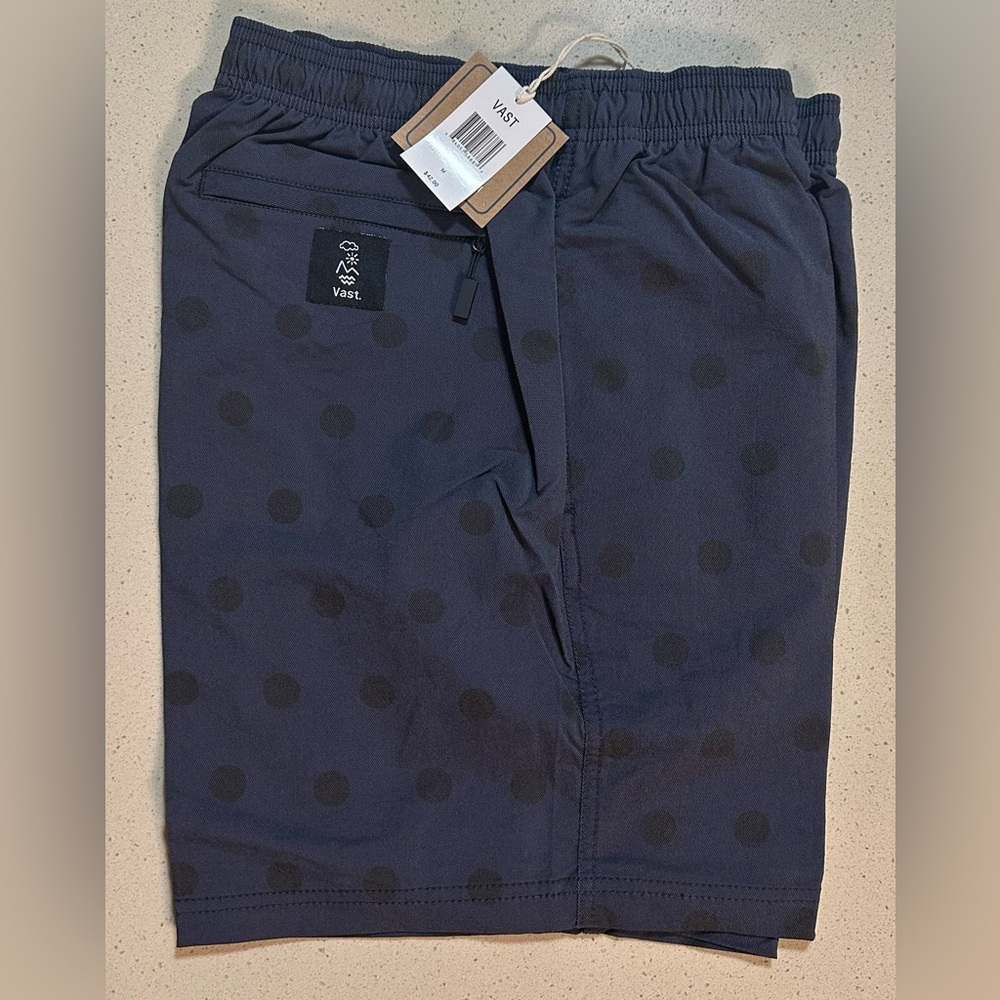 VAST POLKA surf & Streetwear Beach Tie-Up Navy Volley Short w/Dark Grey Dots NWT